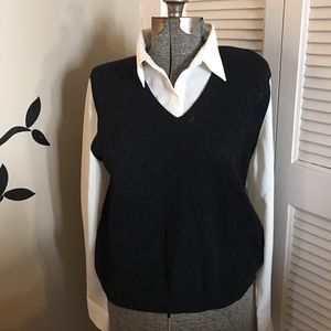Alfred Dunner black and ivory sweater vest blouse